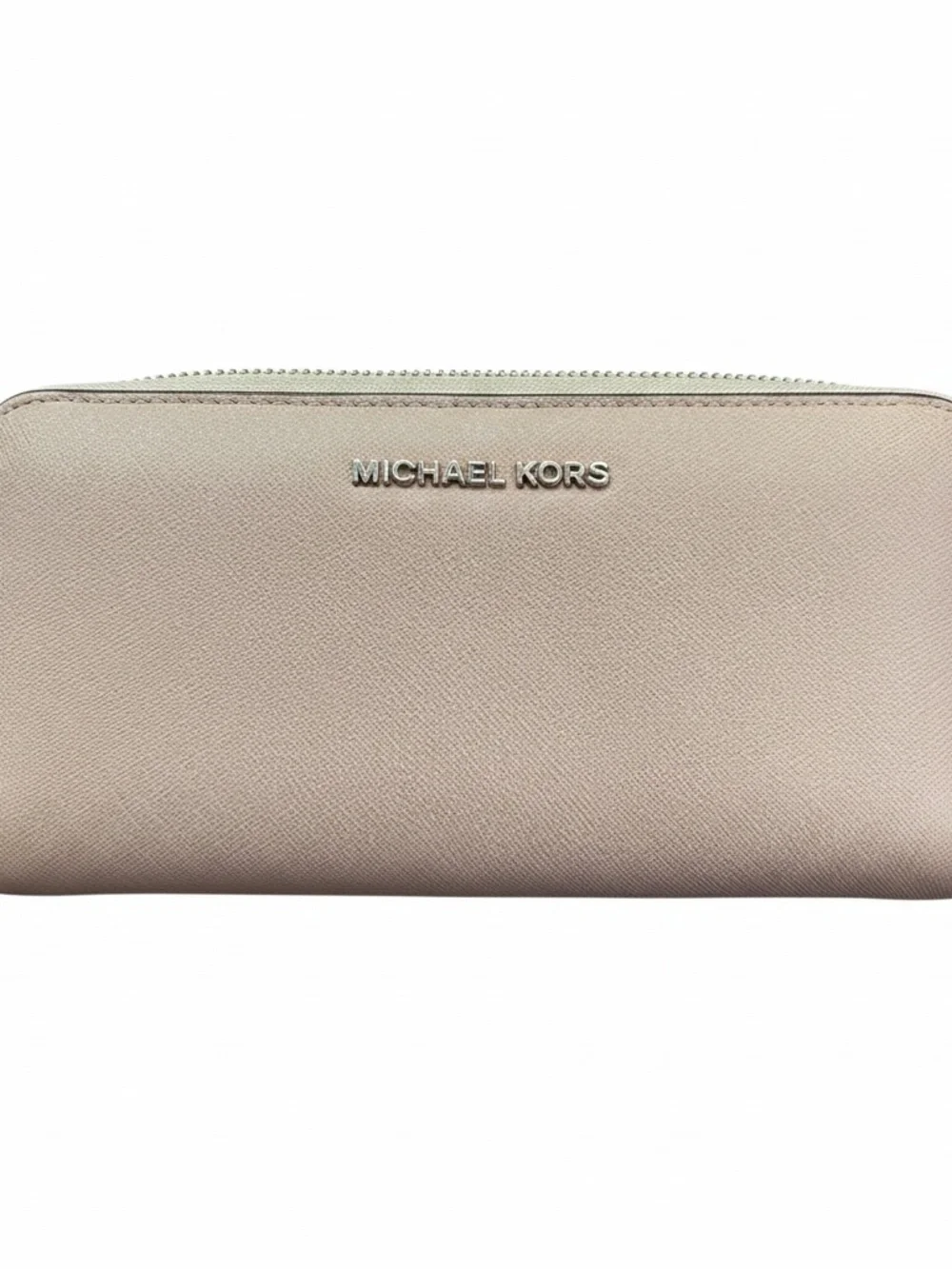 Michael Kors Blush Saffiano Zip-Around Wallet with Silver Logo